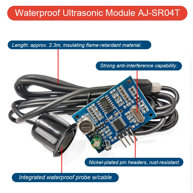 Waterproof Ultrasonic Module AJ-SR04T Distance Measuring 20cm-600cm Transducer Sensor for Arduino Water Proof