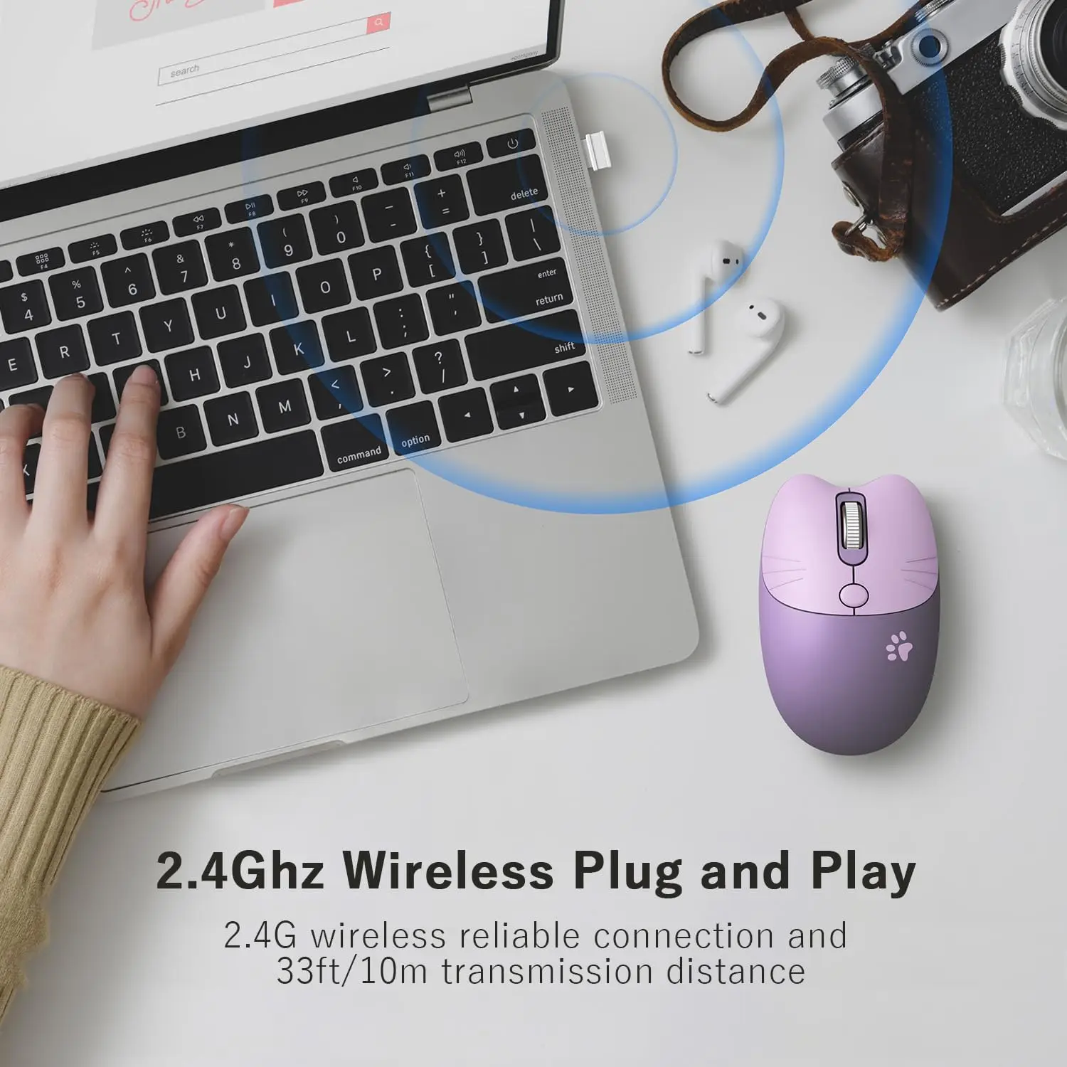 Mofii Cute Cat 2.4G Wireless Mouse, USB Receiver Plug and Play, 3 Adjustable DPI, Compatible with Laptop,PC, Computer