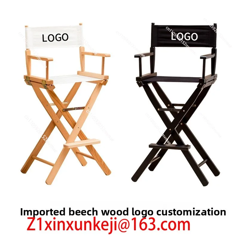 logo Solid Wood Director  Folding Canvas Chair Leisure Outdoor Back Chair Makeup Chair Photography Prop Exhibition Display
