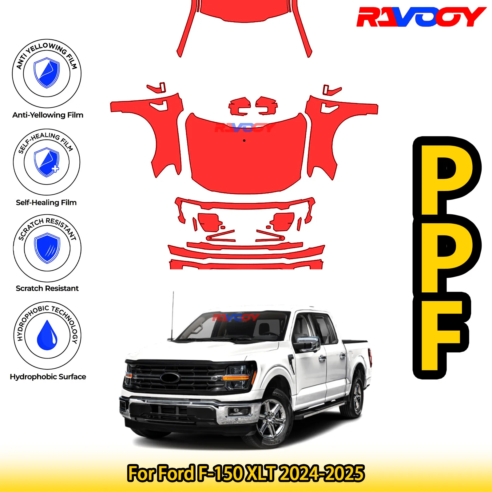 

For Ford F-150 XLT 2024-2025 Glossy Matte Black Precut front PPF Kit Paint Protection Film