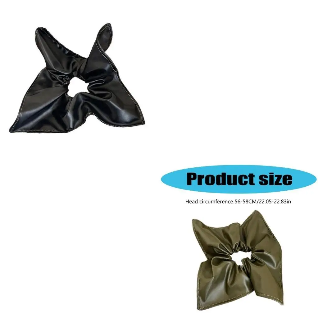 

652F Elegant Hair Elastic PU Leather Scrunchies for Formal Event Party Accessories Hair Rope 2000s Girl Square Hair Scrunchy
