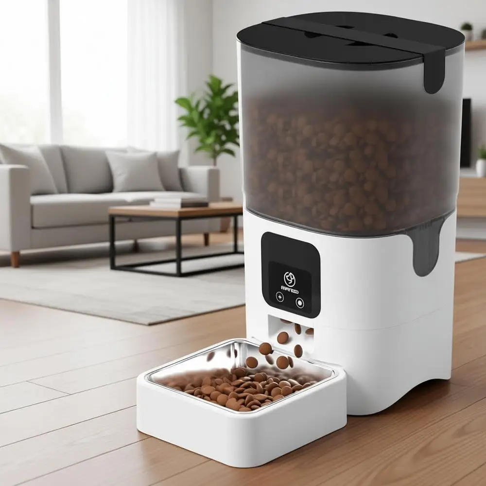 

Automatic Cat Feeder: APP or Remote Control, Detachable, Easy Clean, Stainless Steel Bowl, 1-10 Meals Daily for Cats or Dogs (6L