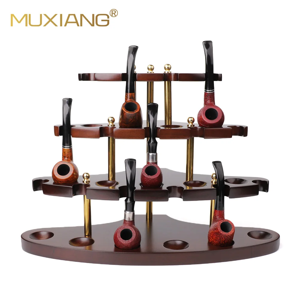 MUXIANG Walnut Wood 15 Pipe Rack Stand, Handmade Detachable Display Holder for Pipe Collection, Premium Smoking Accessory