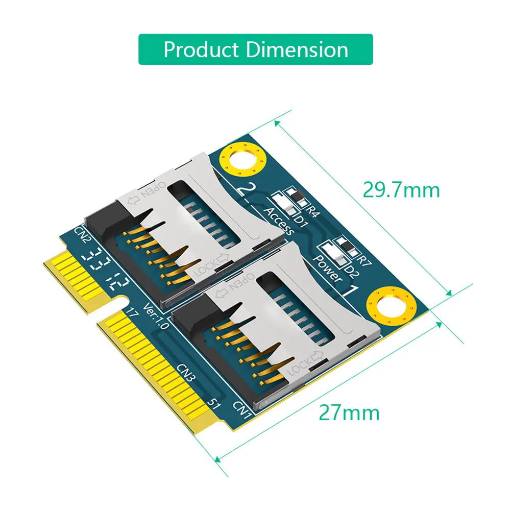Adattatore doppia scheda TF a Mini PCI-E con convertitore per scheda di memoria a mezza staffa Adattatore Mini PCIe per tutti gli slot per schede Mini PCI Express