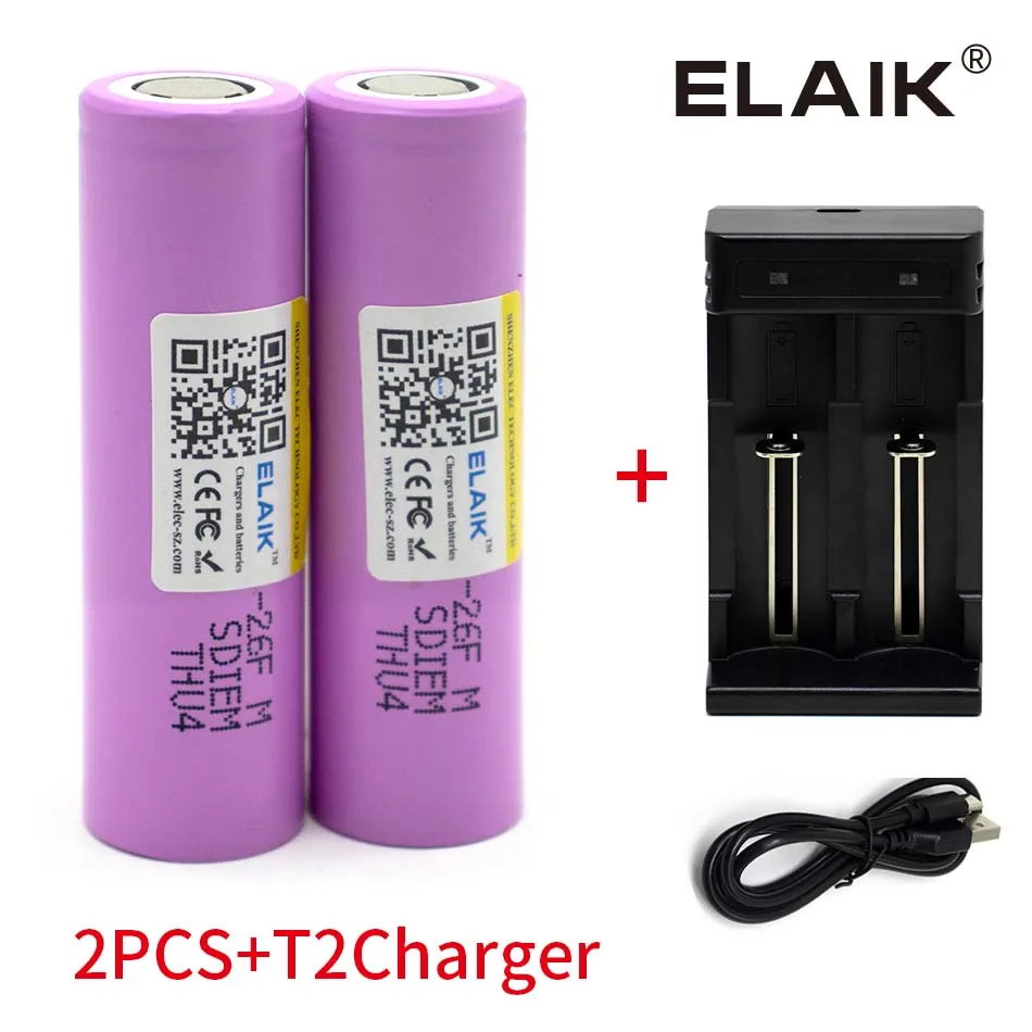 Batteries articulation ion rechargeables d'origine avec chargeur de procureur, INR18650, 26F, 3.7 mAh, 2600 V, 18650 mAh, 2600