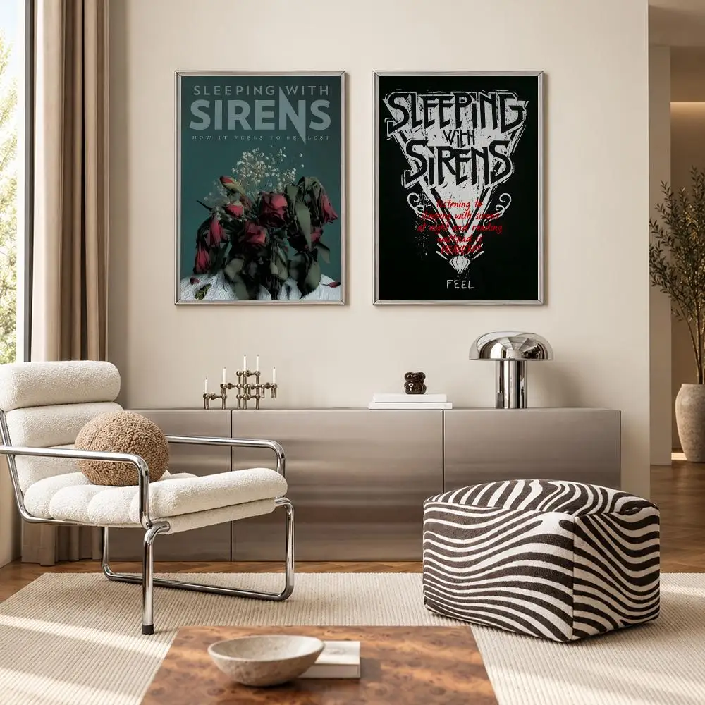 Popular Post-Hardcore Rock Band Sleeping with Sirens Poster Self‑Adhesive Waterproof PP Poster Coffee Bar Wall Art Home Decor