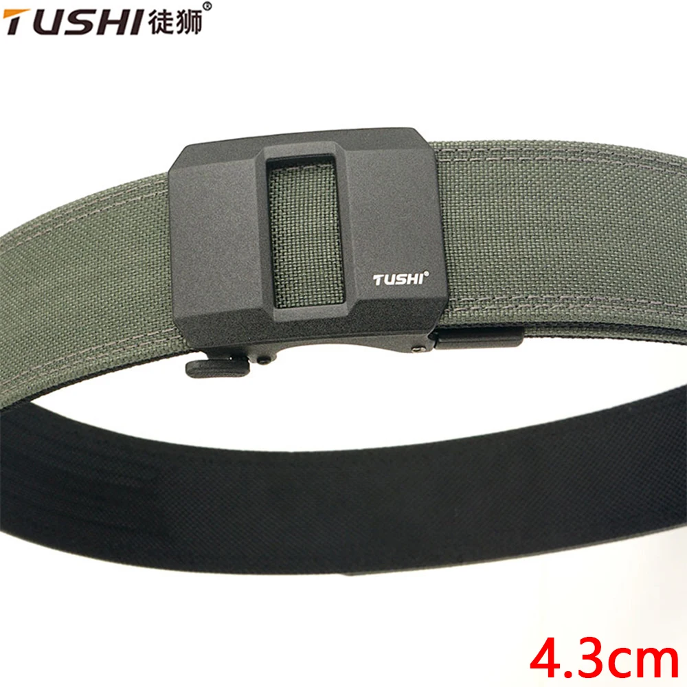 

TUSHI 4.3CM Hard Tactical Belt for Men Metal Automatic Buckle Military Gun Belt 1100D Nylon Outdoor IPSC Casual Waistband Male