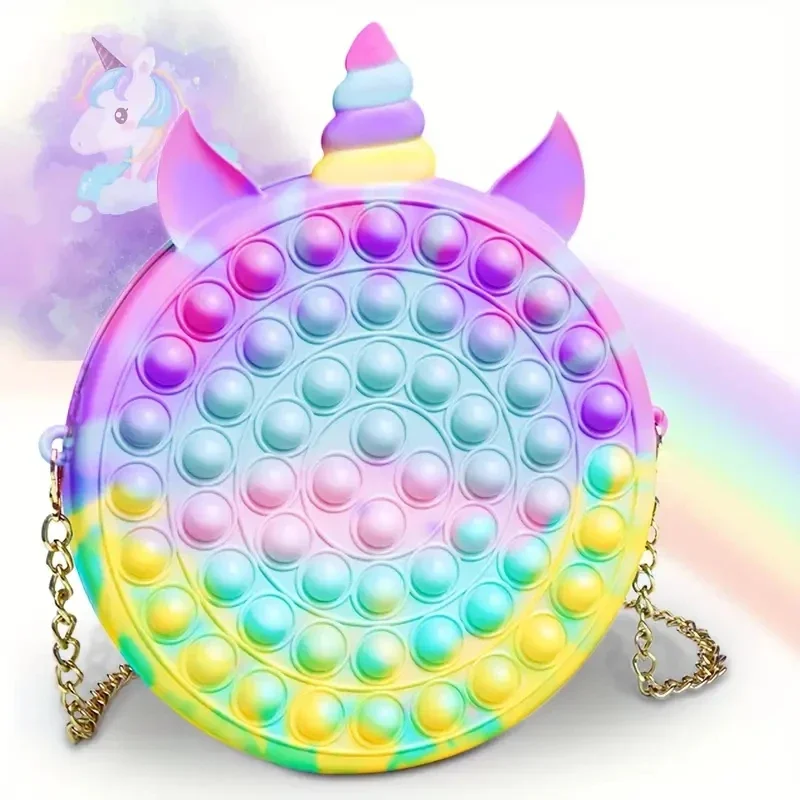 Kawaii Silicone Sensory Messenger Bag Girls Cute Unicorn Crossbody Bag Coin Purse Children\'s Decompression Pop Fidget Toys