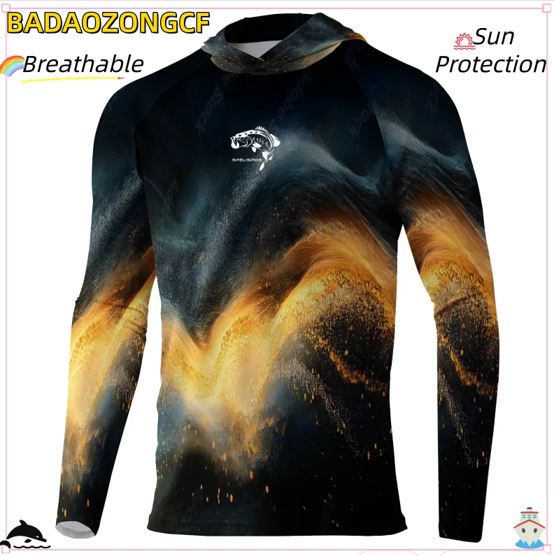 Men Fishing Hooded Shirts Long Sleeve Breathable Jersey Sun Protection Angling Clothing Camisa De Pesca Outdoor Fish SweatShirts