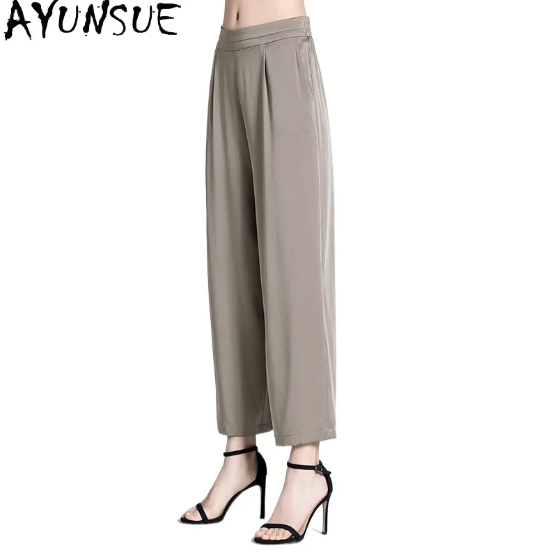 AYUNSUE 95% Mulberry Silk Pants Women 2024 Old Money Style Trousers Womens Korean Fashion Wide Leg Pants Summer Clothes штаны