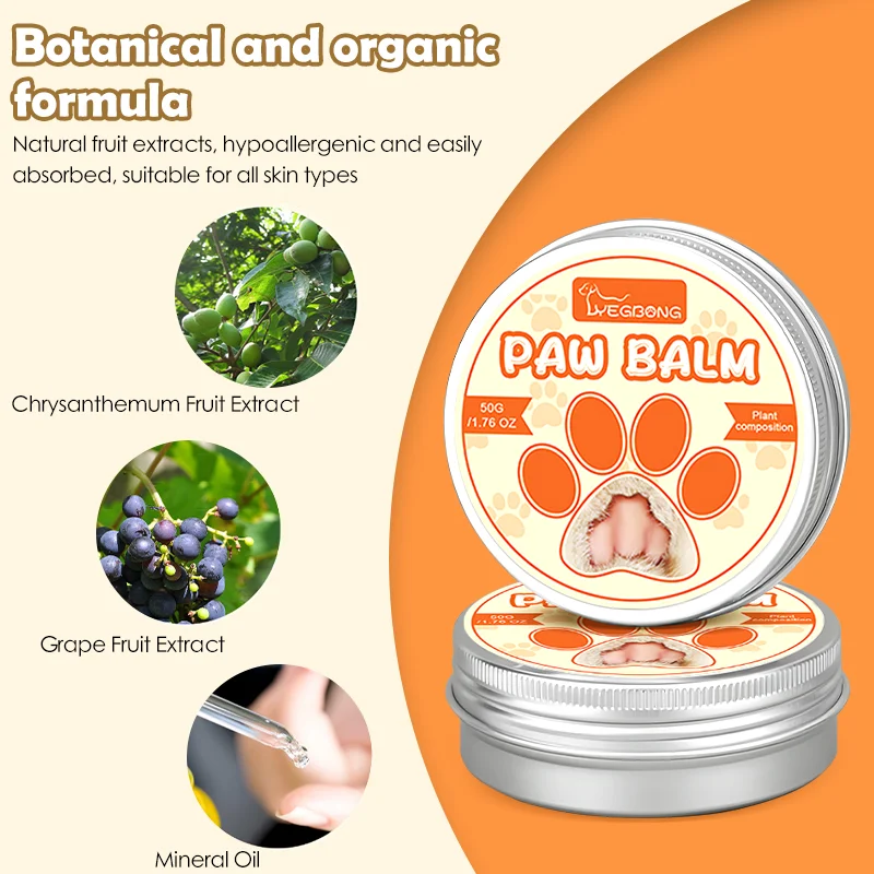 Natural Pet Paw Balm Pet Foot Moisturizer Cat Dog Caring Supplies Cat Dog Paw Protective Cream Lick Safe Paw Protector 50g