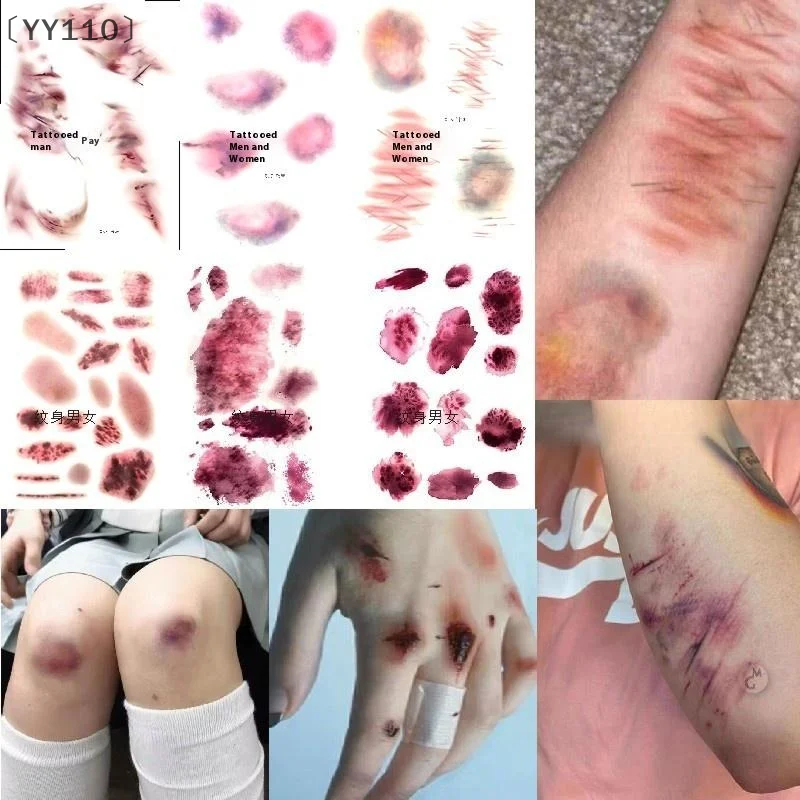 

〔YY110〕4 Sheets Halloween Wound Bruising Temporary Tattoos Cosplay Waterproof Arm Ankle Scar Tattoo Stickers Lasting Fake Tattoo