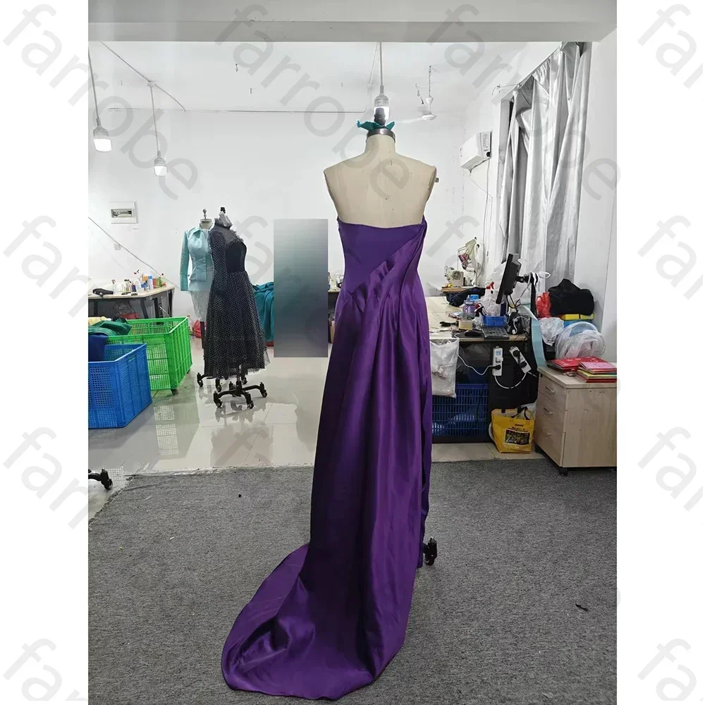 Personalizado vintage longo roxo muçulmano vestidos de noite sem costas em linha reta tornozelo comprimento varredura trem vestidos de baile para mulher 2024