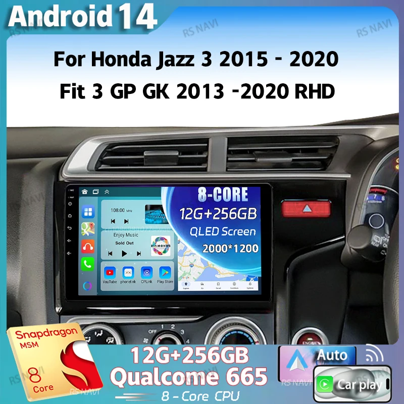 

Android 14 For Honda Jazz 3 2015 - 2020 Fit 3 GP GK 2013 -2020 RHD Stereo Car Radio Multimedia Video Player GPS AI Voice CarPlay