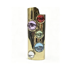 Metal Cowboy Boot Lighter Case for Standard BIC J6 Cute Cat Eyes Rhinotone Embroided Case Sleeve Durable Zinc Alloy Shell