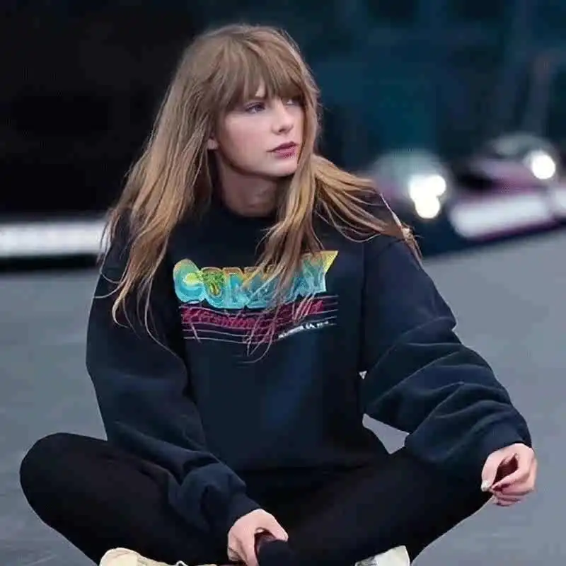 European Style Swift Round Neck Pure Cotton Printed Hoodie Autumn and Winter Swift Taylor Concert The Same Autumn and Winter