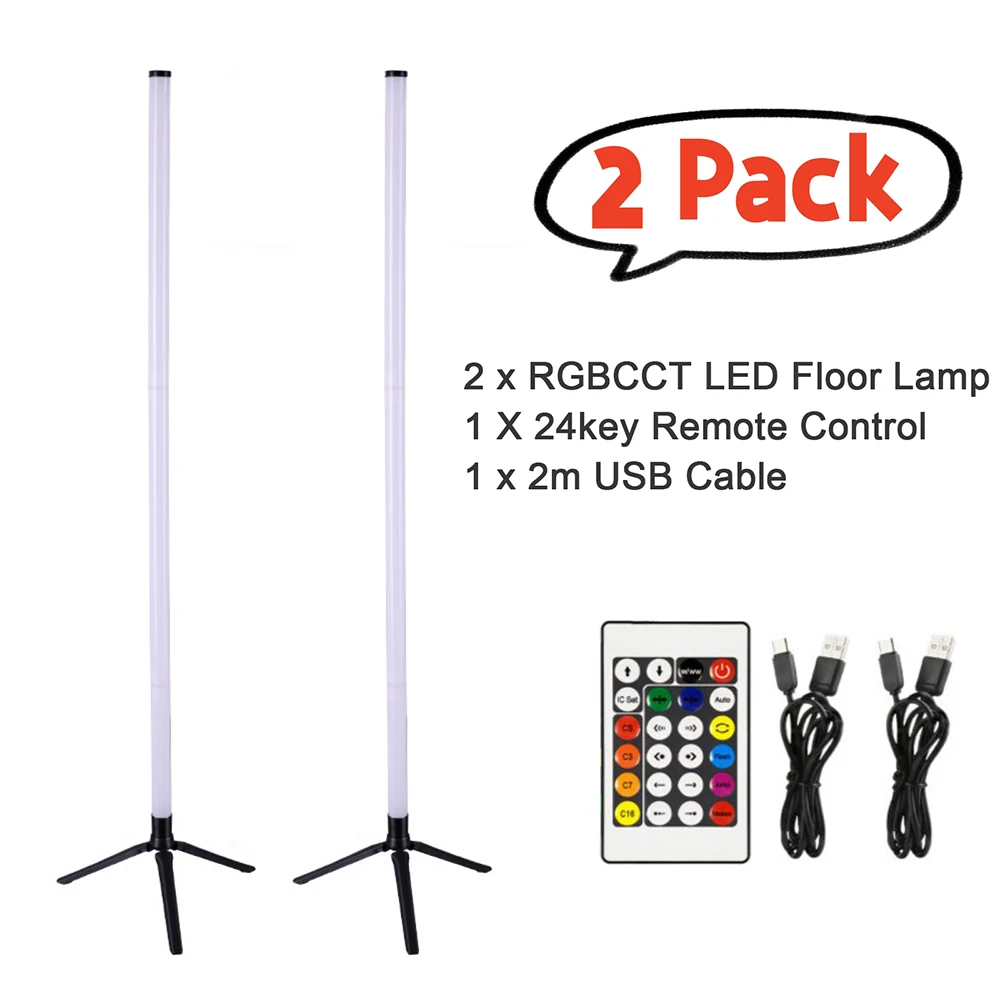 5V 103cm Smart RGB CCT LED Floor Light Stand Lamp 360 Round Tube Lights USB Powered 24key Bluetooth Remote Voice Control Decor