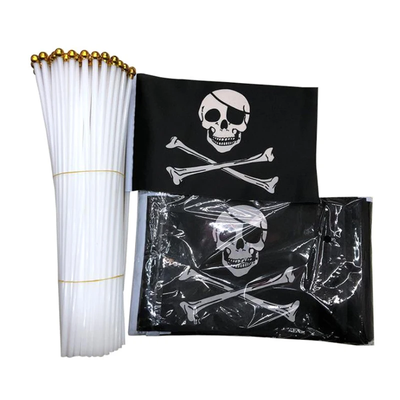 21x14CM 10pcs Skull and Cross Crossbones Jolly Roger Pirates Hand Flag