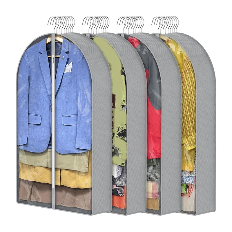 

4Pcs 40In Garment Bag Garment Dust Cover For Hanging Clothes With 6.5In Gusseted, Moth Proof Clothes Bags For Storage Hanging