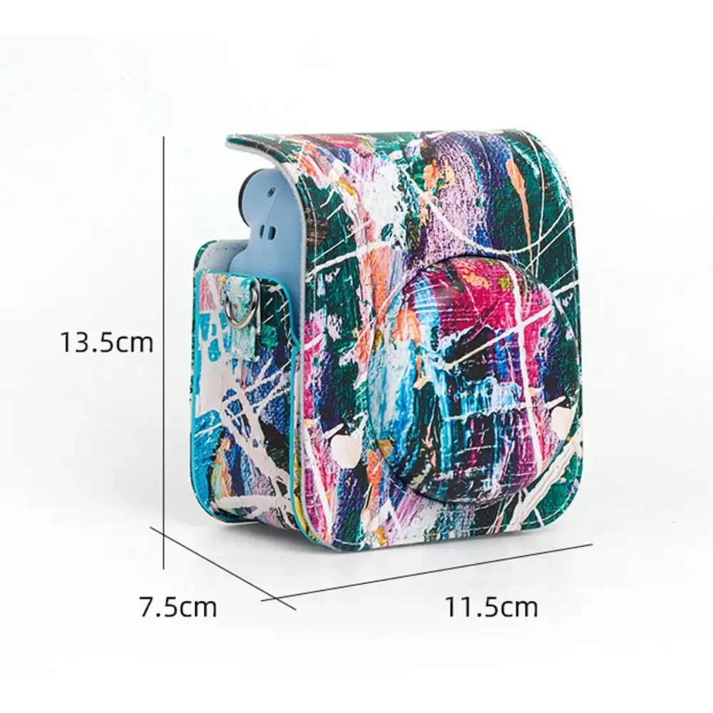 PU Leather Instant Camera Protective Cover Art Painting Photography Storage Bag For Fujifilm Instax Mini12 With Adjustable Strap