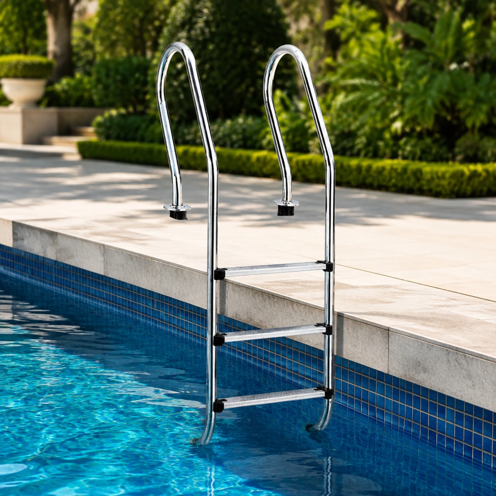 Swimming Pool Ladder Ergonomic 304 Stainless Steel Swimming Pool Ladder with Two Curved Handrails High Capacity