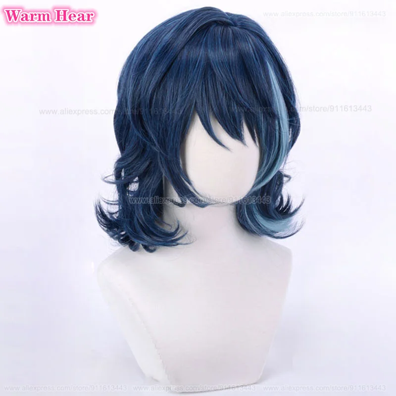  ES Tsumugi Aoba Cosplay Wigs Blue Highlight Wig Glasses Heat Resistant Hair Halloween Party Anime Wigs + Wig Cap