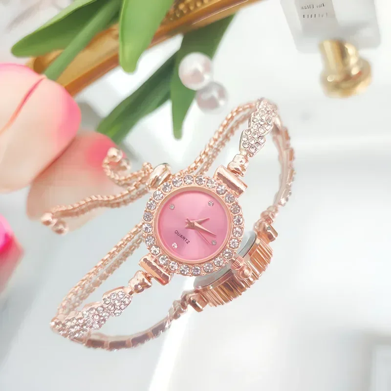 2024 nueva pulsera de lujo para mujer, relojes, pulseras, Reloj de diamantes, relojes de pulsera de cuarzo con flores redondas a la moda para mujer, Reloj Cuarzo