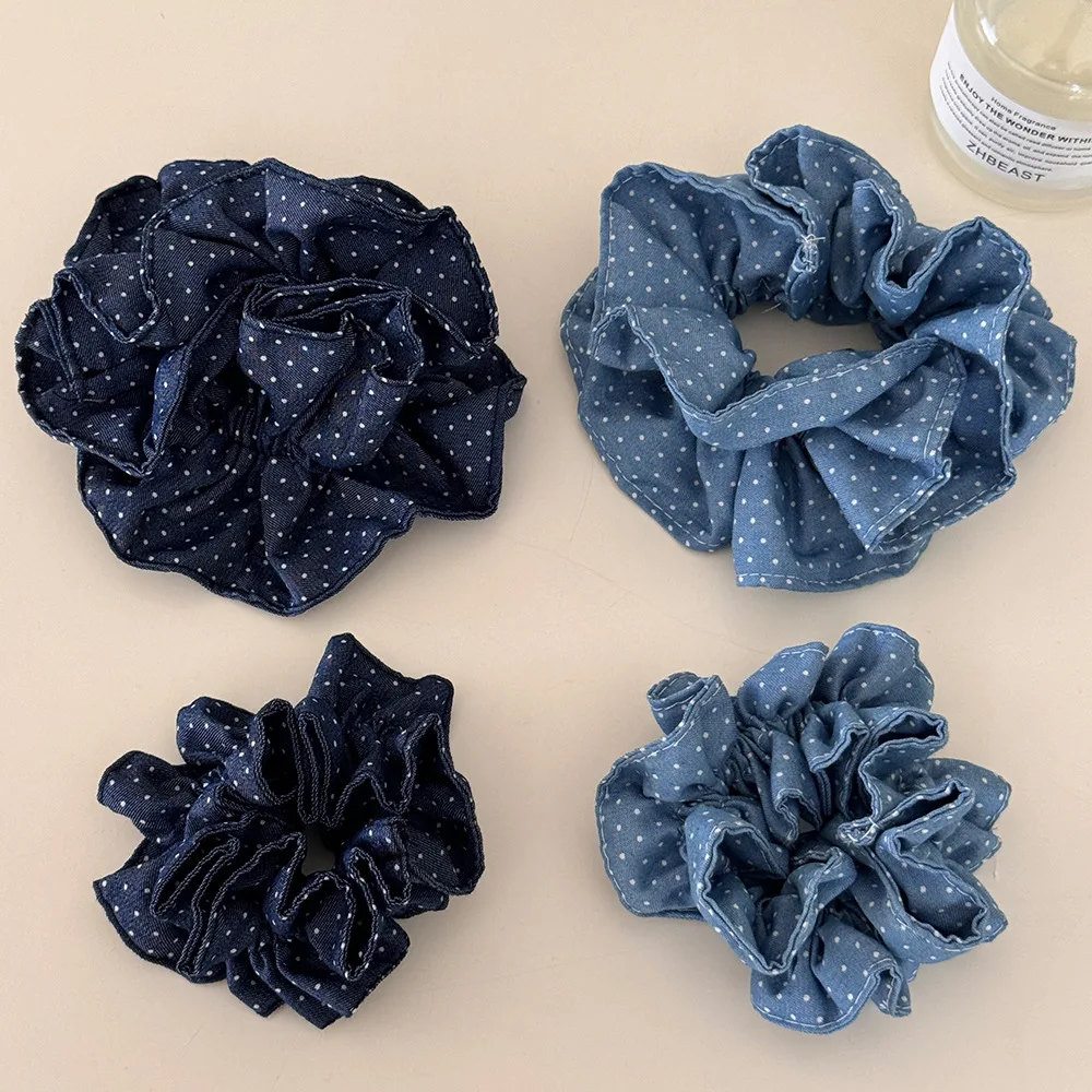 

Blue dot large hair band double layer rope Korean For women girl accessories scrunchie elastic adult leading fashion popular new
