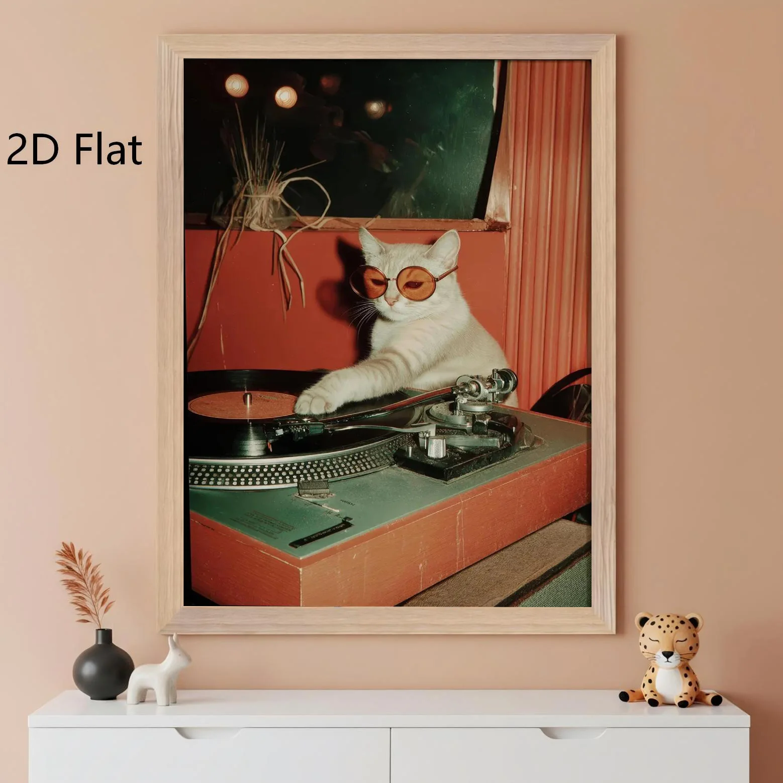Canvas Painting Retro DJ Cat Poster Cool Vinyl Record Player Wall Decoration Music Lounge Record Collectors and Cat Lovers Decor view 2