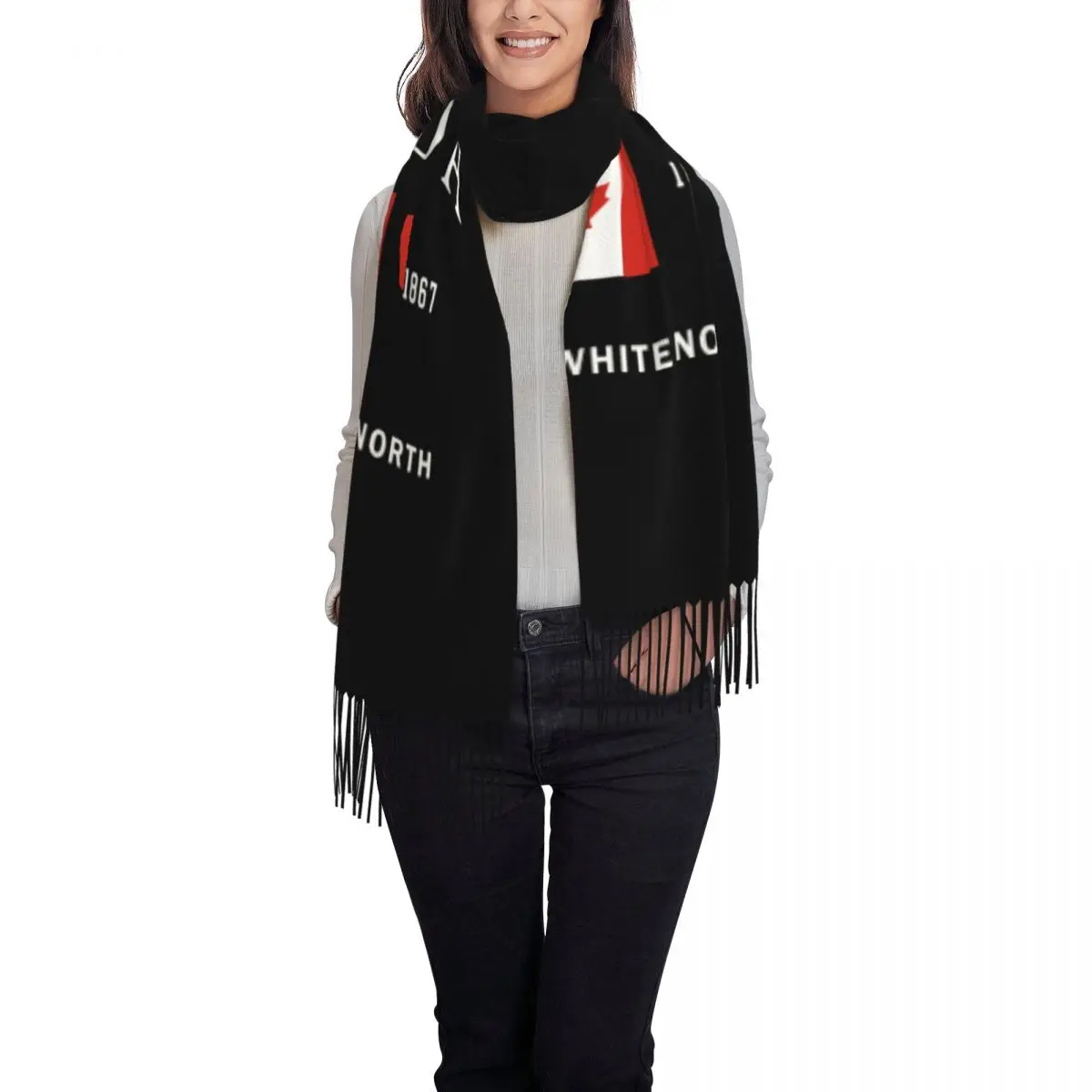 맞춤형 캐나다 국기 태슬 스카프 여성용 부드러운 캐나다 애국심 숄 랩 여성 겨울 가을 스카프