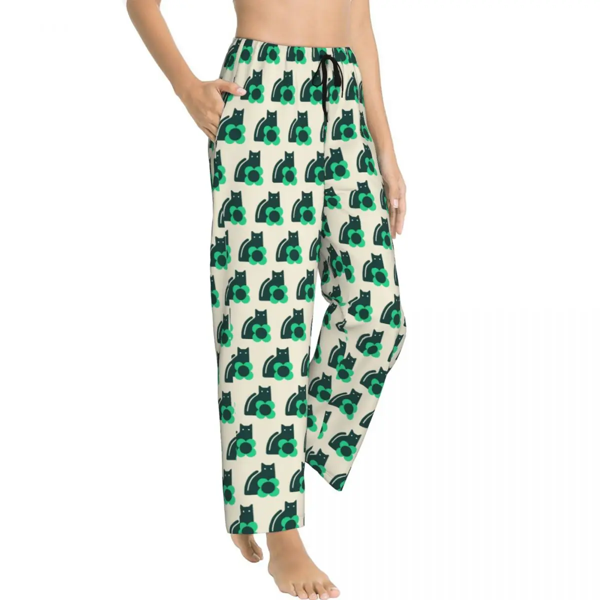 Custom Orla Kiely Cat Pajama Pants Women Scandinavian Lounge Sleep Stretch Sleepwear Bottoms with Pockets