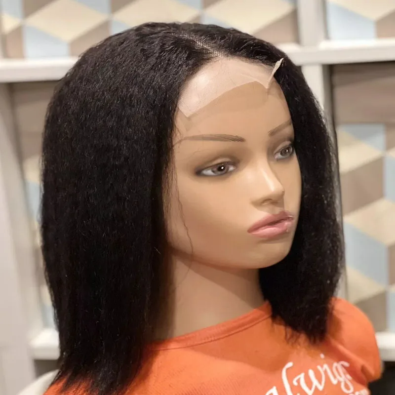 26Inch Kinky Straight Yaki Black Long Lace Front Wig For Women With Baby Hair Synthetic Preplucked Glueless Daily Wear Wig