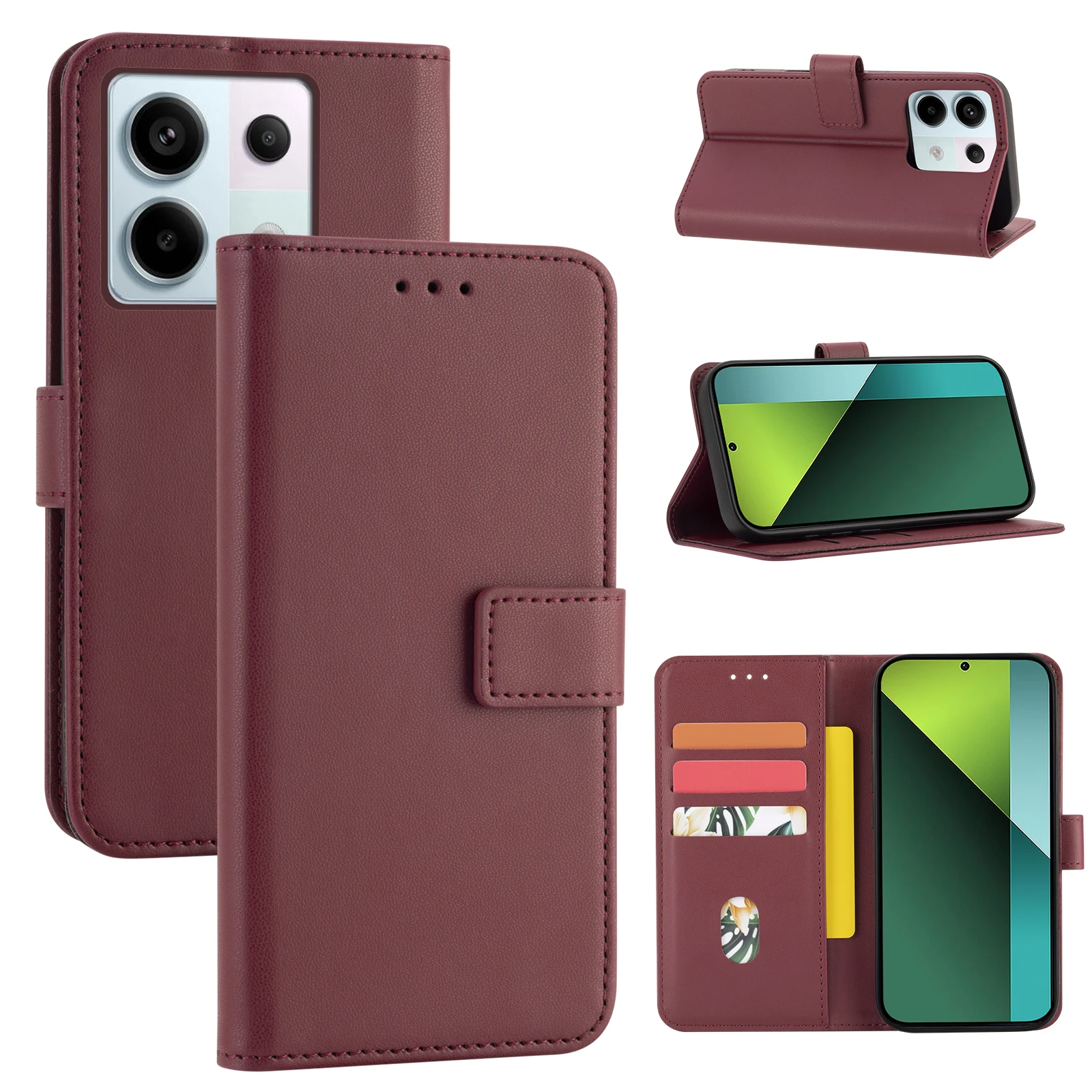 Flip Cover Schutzhülle für Redmi Note 15/14/13/12/11/10/9Pro mit Kartenfach, Kunstleder-Schutzhülle – Detail 2