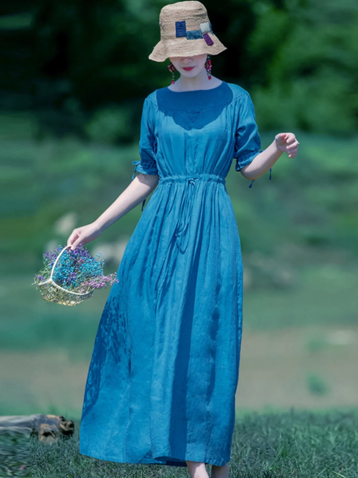 

Новое китайское льняное платье свободного кроя для женщин, летнее, стройнящее, длинное, в винтажном стиле, миди, повседневное, элегантное платье-туника