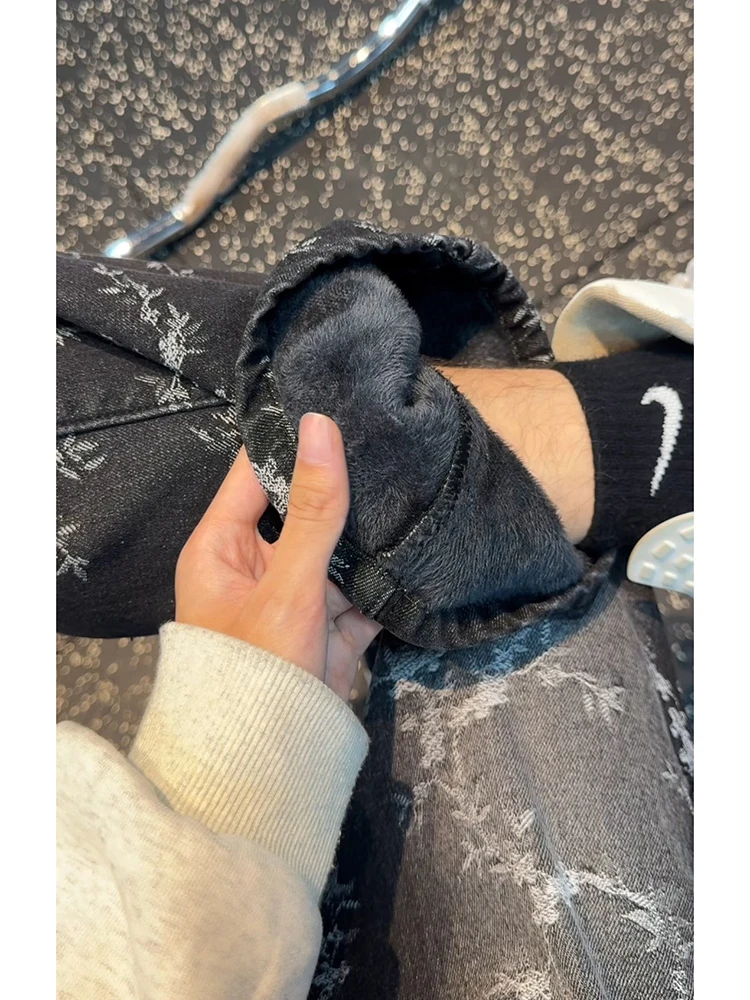 

Fce Lined Straight Leg Men's Jeans Spring Faion High Waist Cotton Polyester Blend Wear Resistant Long Trousers