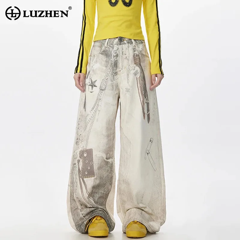 

LUZHEN Personalized 3D Printed Original Loose Straight Tube Jeans Men's 2025 New Streetwear Fashion Wide Leg Denim Pants JY3184