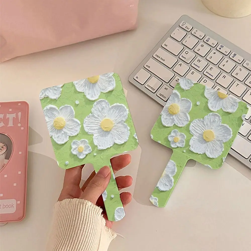Portable Hand-Held Make-Up Mirror Flower Square Cosmetic Mirror Creative Ins Style Square Mirrors Woman