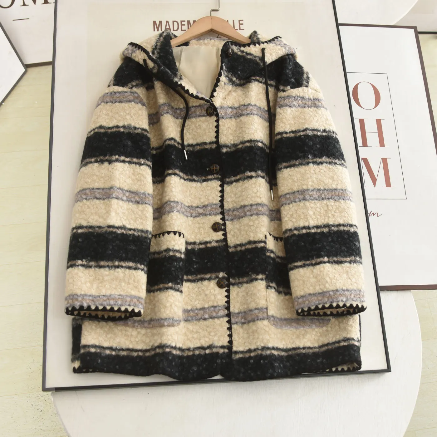 

Женское пальто в стиле ретро College Sle, осень-зима 2022, шерстяное пальто в клетку с капюшоном, женская модная верхняя одежда Long Sve