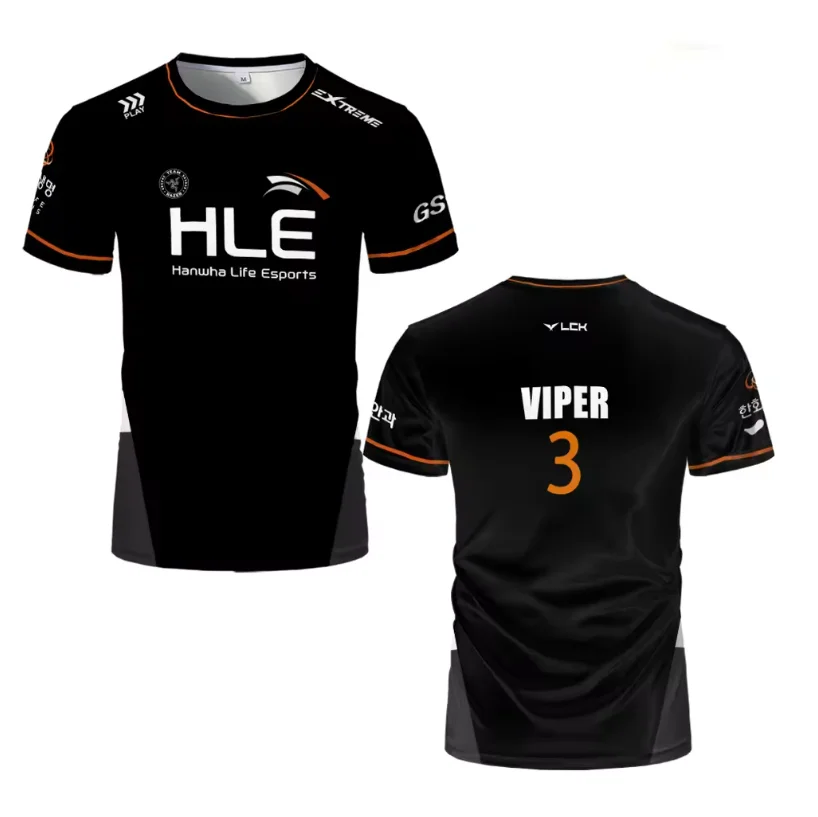 جديد HLE Esports Club دعم الملابس جامعة الأساطير HLE الأبيض والأسود ESports مباراة فريق تي شيرت رجالي خفيف الوزن Brea