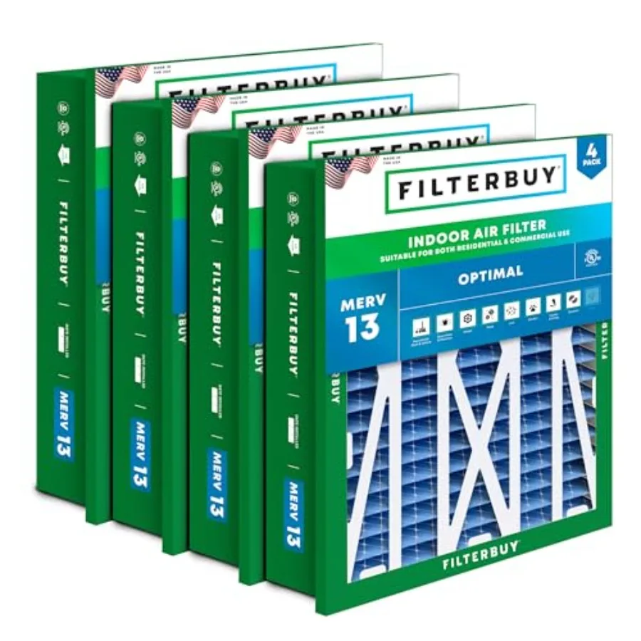 

HVAC air filter for home use, electrostatic pleated synthetic material, white, MERV 13 smoke and allergy defense with precise 2