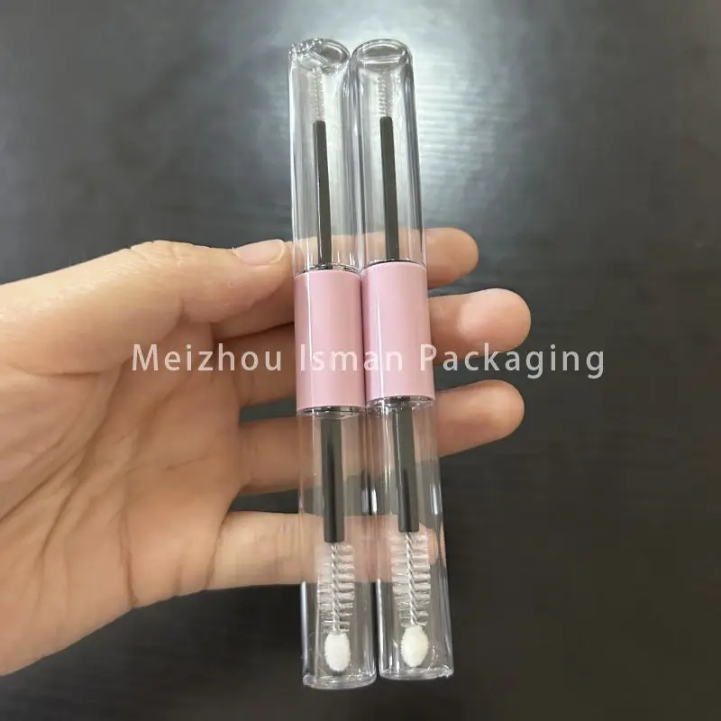 50Pcs 3ml*2 clear dual ended 2 in 1 pink round empty mascara bottle container double sides eyeliner packaging tubes with brush