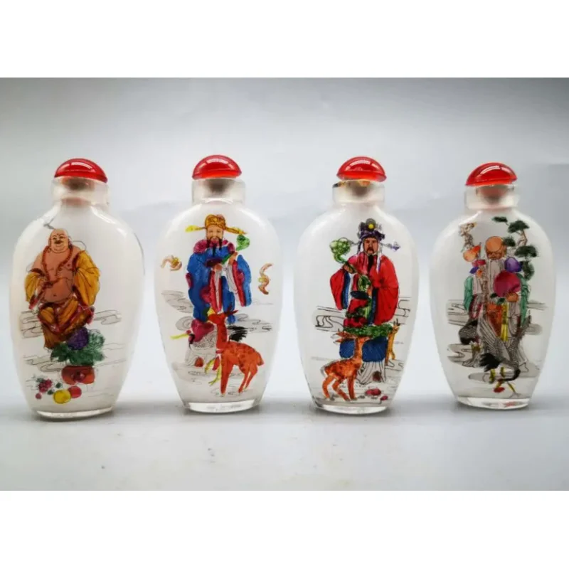 China archaize Coloured glaze Fu lu shou cai Snuff bottles crafts statue A set