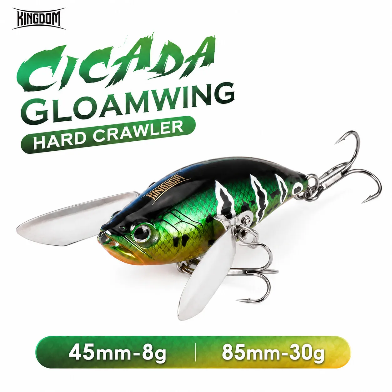 Kingdom Cicada Topwater-Köder, 45 mm, 8 g, 85 mm, 30 g, schwimmendes Salzwasser-Bionic-Insekt mit Metallflügeln, harte Wobbler zum Barschangeln