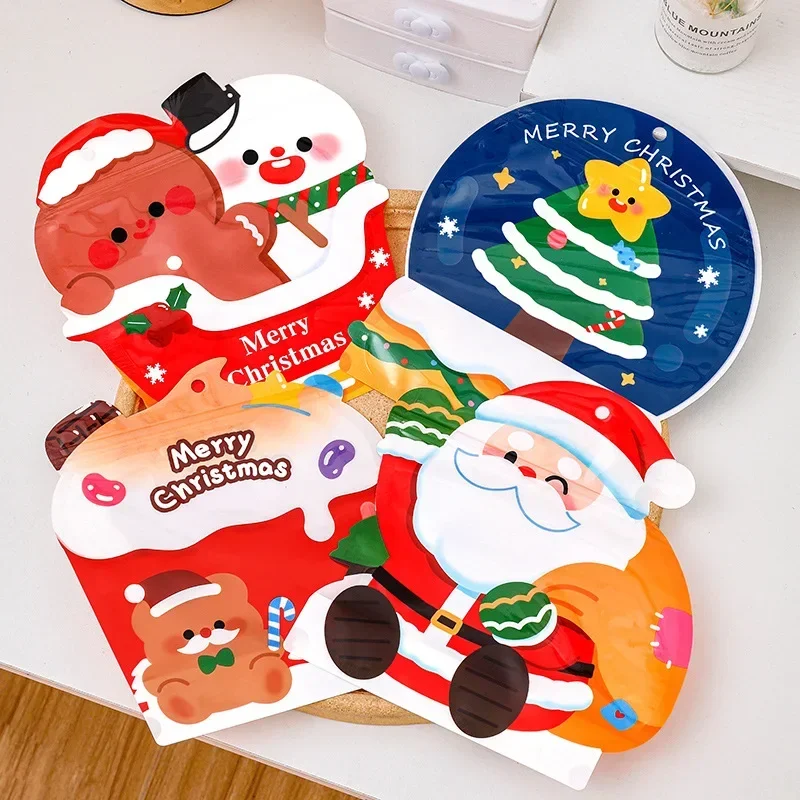 10Pcs Cartoon Santa Claus Snowman Seal Cookie Snacks Candy Bag Gift Packing Bags for Merry Christmas New Year Party Decoration