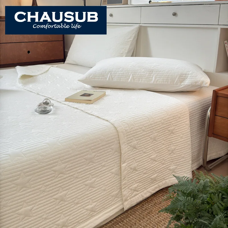 

Simple 100% Cotton Quilt Set 3 Piece, Solid Color Summer Lightweight Reversible Bedspread, Star Thickened Sheet Coverlet