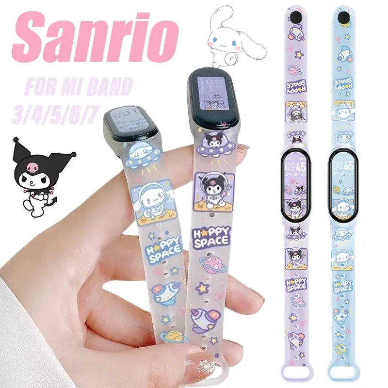 Sanrio Cinnamoroll Kuromi Strap for Xiaomi Mi Band 3 4 5 6 7 TPU Replacement Bracelet Cartoon Smart Watch Wriststrap Watchbands