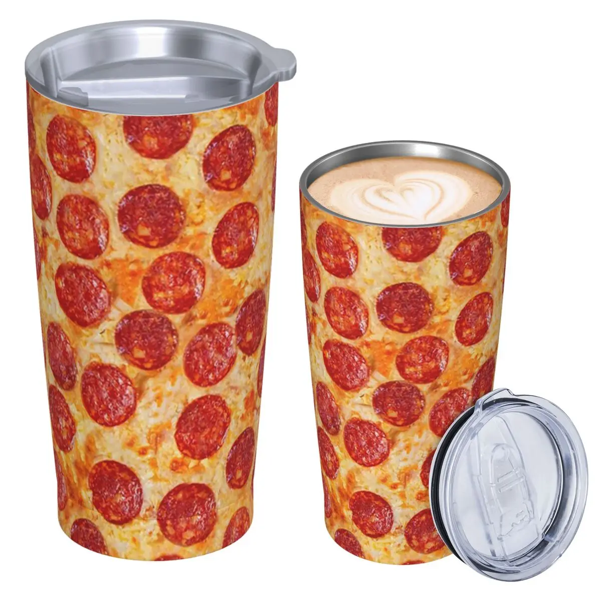 Realistic Pepperoni Pizza Pattern Stainless Steel Tumbler Vacuum Insulated Mugs Thermal Cold Cups Straw With Lid 20oz