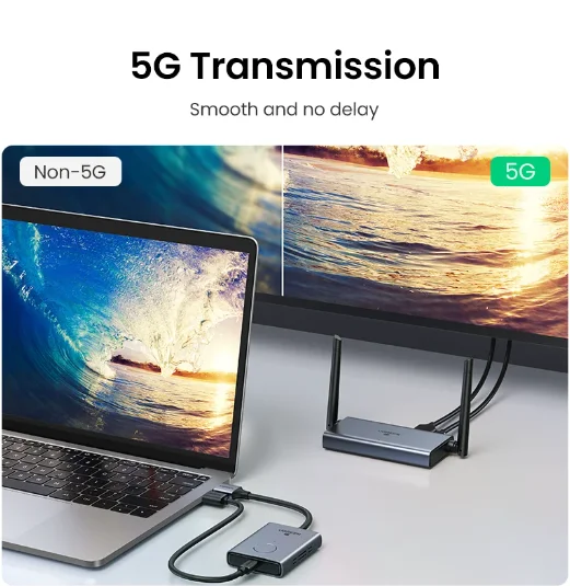 UGREEN طقم إرسال واستقبال الفيديو اللاسلكي HD-MI 5G 50M Transmits Display Dongle للتلفزيون PC PS5/4