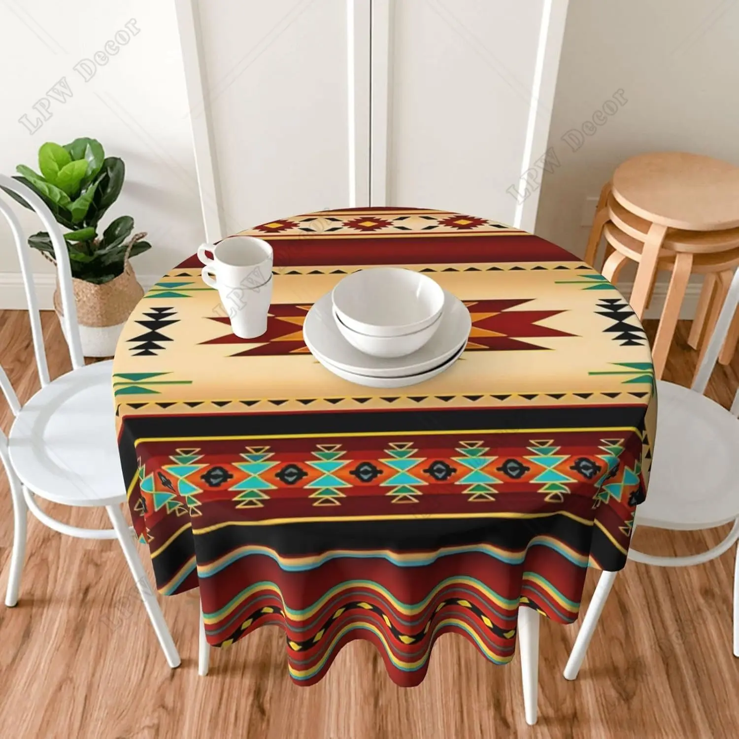 Geometric Pattern Round Tablecloth  Anti-Stain and Anti-Grease Tablecloth Tablecloth for Home Restaurant Party and Holiday