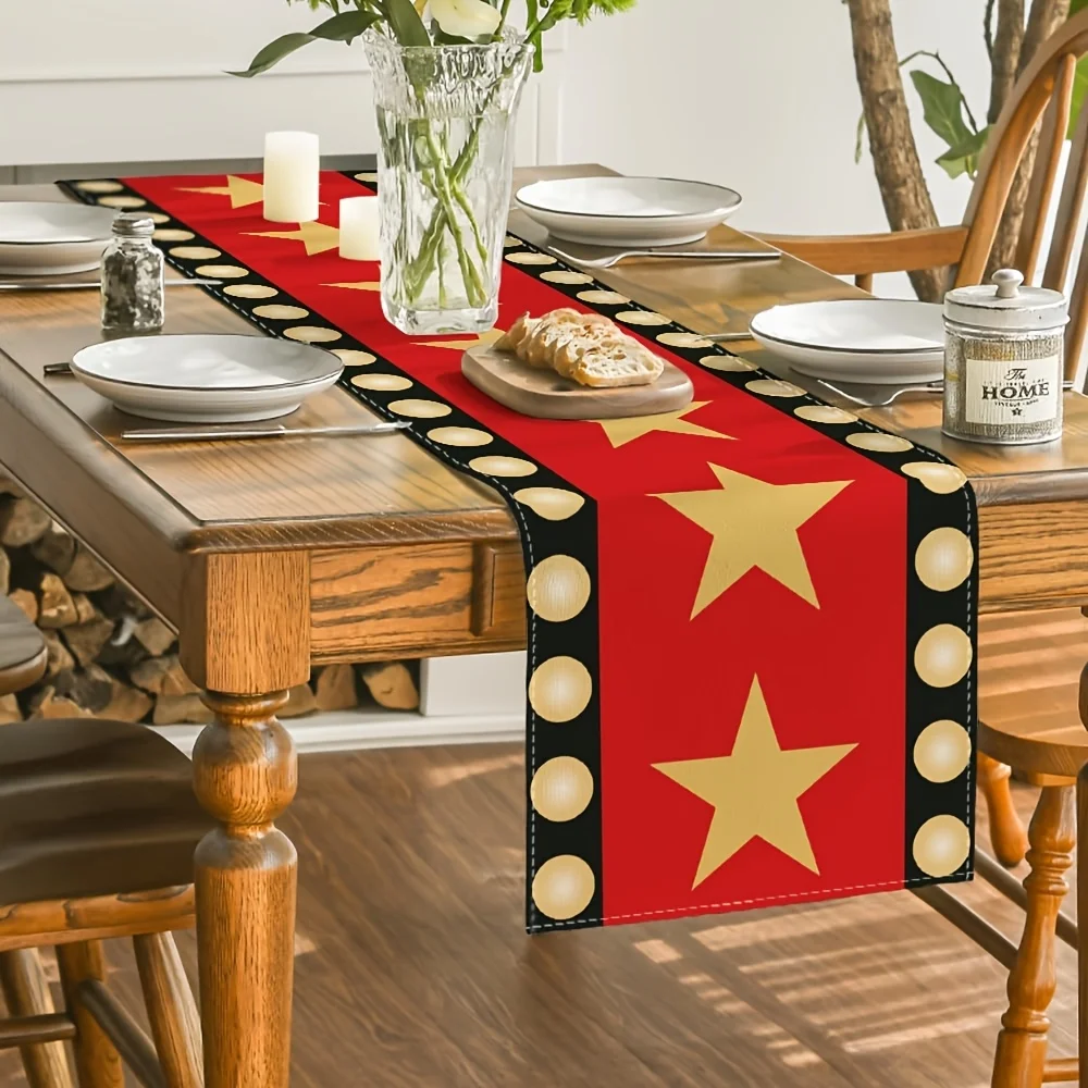 Movie Night Red Golden Star Table Runner - Multi-Size Red Carpet Home Party Decor